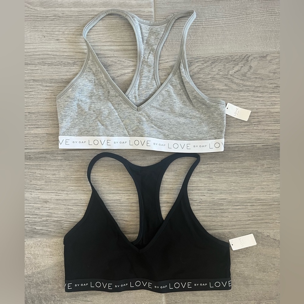 Set of 2 Love by Gap bralettes. New w tags. Medium. Gray and black
